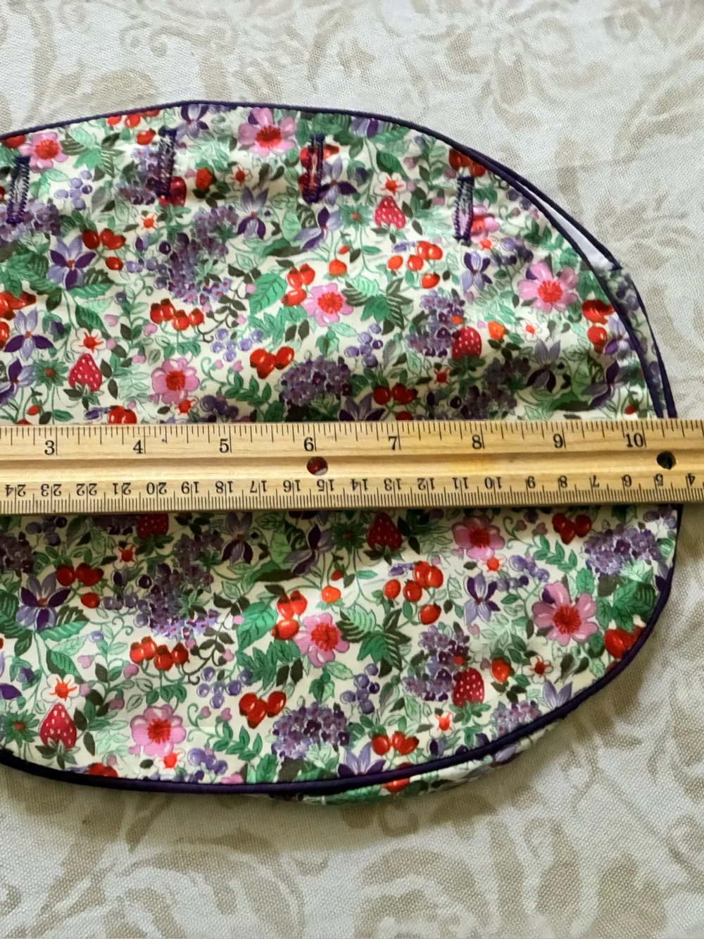 Carroll Reed Bermuda Bag Cover Wildflowers Purple Piping 4 Button Cotton Vintage